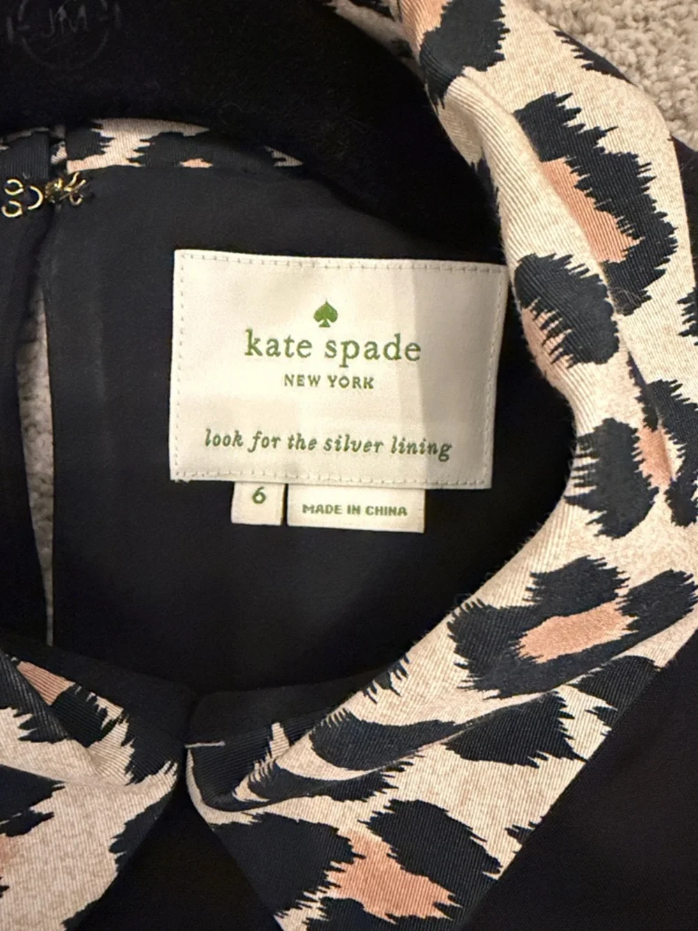 Kate Spade Sleeveless Black Dress with Leopard Print Collar